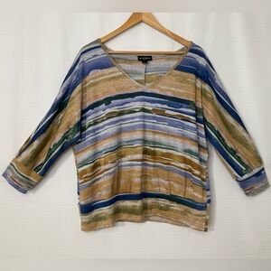 I.N. Studio Woman 1X Multicolor Striped V-Neck 3/4 Sleeve Top